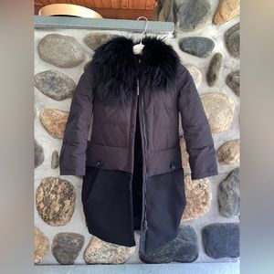 Moncler Womens Down Combo Wool Parka Puffer Winter Coat Fur Trim 0 XS